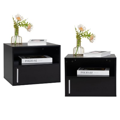 Resenkos Set of 2 Wall-mounted Wooden Nightstand, Black, Night Stand