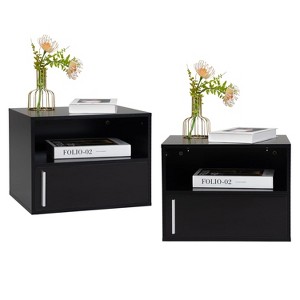 Resenkos Set of 2 Wall-mounted Wooden Nightstand, Black, Night Stand - 1 of 2