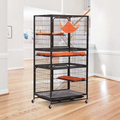 LAOTIES 4 Story Indoor Small Pet Cage with Ramps,Lockable Wheels And Removable Tray