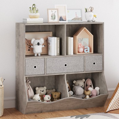 Garvee Kids Toy Storage Organizer with Storage Drawer, 3 Tier Kids Bookshelf and Bookcase, Suitable for Boys and Girls' Playroom/Bedroom, White