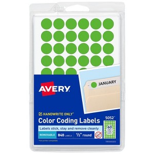 Avery Handwrite Only Removable Round Color-Coding Labels 1/2" dia Neon Green 840/PK 05052 - 1 of 4