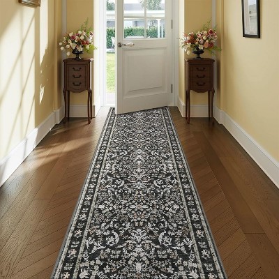 Washable Area Rug, Boho Floral Low Pile Carpet, Soft Non-Slip Rug for Living Room, Bedroom, Dining Room, Nursery, Hallway