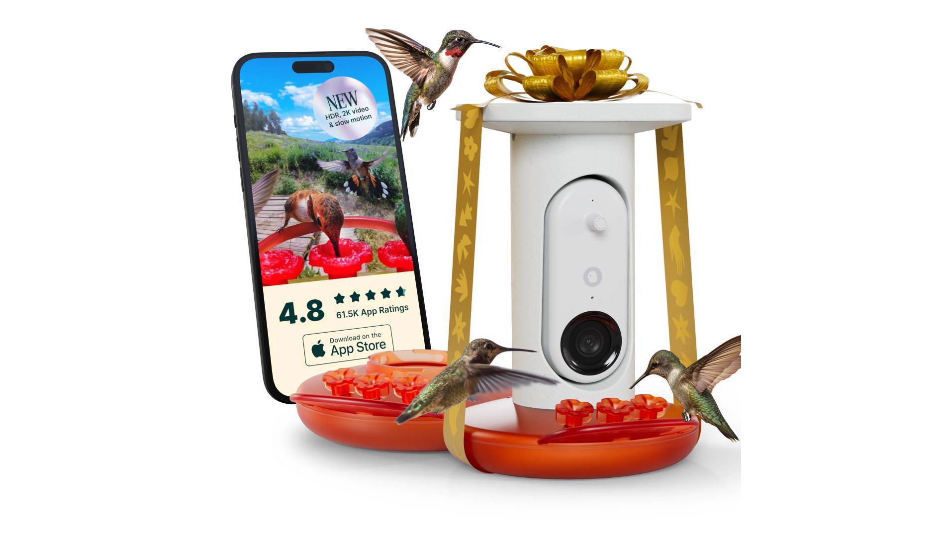 Bird Buddy Smart Solar Pro Hummingbird Feeder with Camera + Extra Base