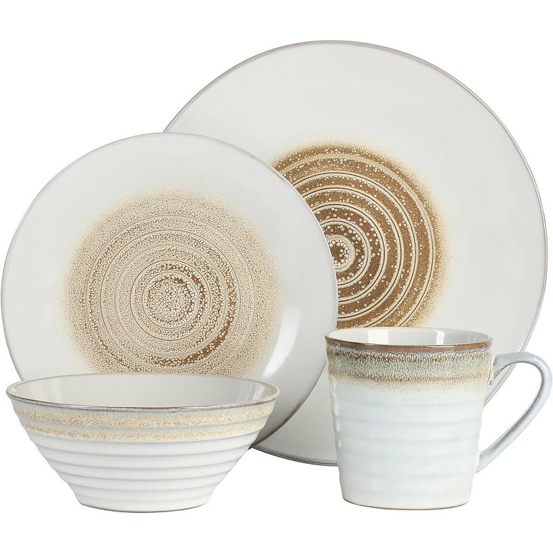 Gibson Elite Spiral Embossed 16 Piece Stoneware Dinnerware Set in Taupe, 2 of 9