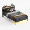 Bestier Full Size Bed Frame with Wooden Headboard – LED Metal Platform Bed with 2-Tier Storage Shelf, Side Bags & USB Charging Station, Black - 2 of 4