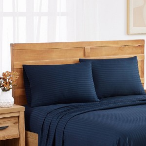 Royal Velvet King Signature Dobby Stripe Pillowcase Pair Navy - 1 of 4