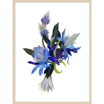 31" x 41" An imaginary Flower with a Blue Base by Hiroyuki Izutsu Wood Framed Wall Art Print - Amanti Art