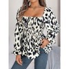 Coolmee Women's Blouses Casual Ruffled Square Neck Dressy Leopard Print Long Sleeved Chiffon Shirt - 2 of 4