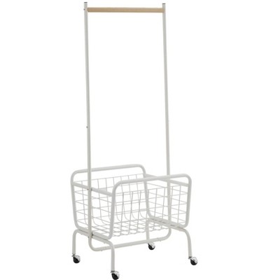 Proman Luci Metal Clothes Rack with Lockable Wheels, Storage Shelf & Hanging Bar – Heavy-Duty Clothing Rack, White