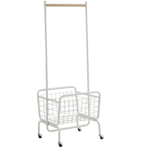 Proman Luci Metal Clothes Rack with Lockable Wheels, Storage Shelf & Hanging Bar – Heavy-Duty Clothing Rack, White - 1 of 4