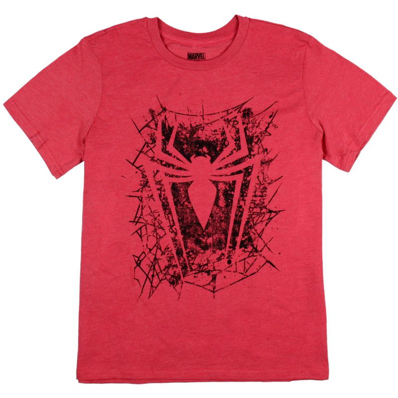 Marvel Boy's Spiderman Distressed Spider In Web Graphic Print T-Shirt, 1 of 4