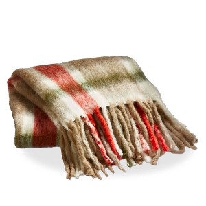 TAG Sno Plaid Acrylic Decorative Throw for Sofa or Bed, Red and Green Plaid with Fringe 50L x 60W in. - 1 of 2