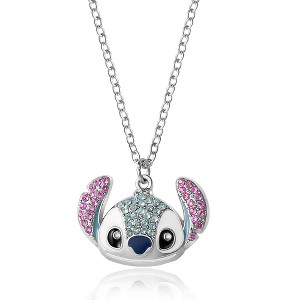 Disney Lilo and Stitch Fashion Stitch Pave Pendant Necklace, 16+3" Silver Chain - 1 of 4