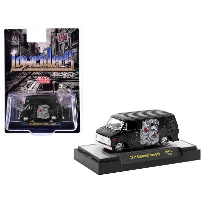 1971 Chevrolet G10 Van Black Metallic with Graphics "Lowriders" Limited Ed to 4400 pcs 1/64 Diecast Model Car by M2 Machines