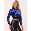 INSPIRE CHIC Women's Sequin Sparkle Front Zipper Cropped Bomber Jacket - 3 of 4