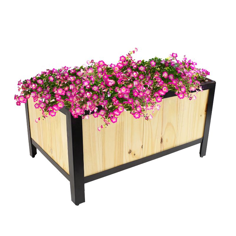 Sunnydaze Acacia Wood Steel Framed Planter Box with Removable Planter Bag - 37" W x 13" D x 10.5" H, 5 of 7