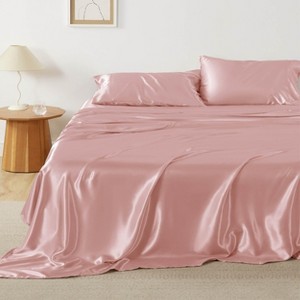 Satin Sheets Queen Size - Similar to Silk Sheets, Silky Bedsheet, Luxury & Ultra Soft, Non-Fading & Wrinkle Free, Good for Hair & Skin, Gifts for Wome - 1 of 4