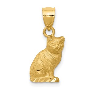 Black Bow Jewelry 14k Yellow Gold 2D Textured and Satin Cat Pendant - 1 of 4