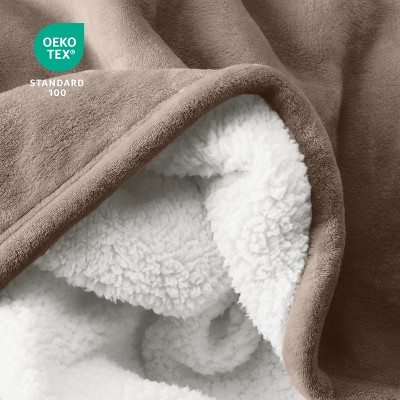 Taupe Reversible Sherpa Fleece Throw Blanket