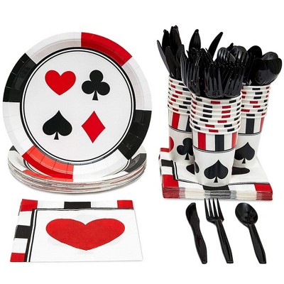 Blue Panda 144-Piece Serves 24 Casino Party Supplies - Disposable Plates, Napkins, Cups & Cutlery