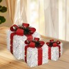 GAOMON Set of 3 Christmas Lighted Gift Boxes, Pre-Lit Gift Present Boxes with Ribbons and Bows, Xmas Ornaments - 3 of 4