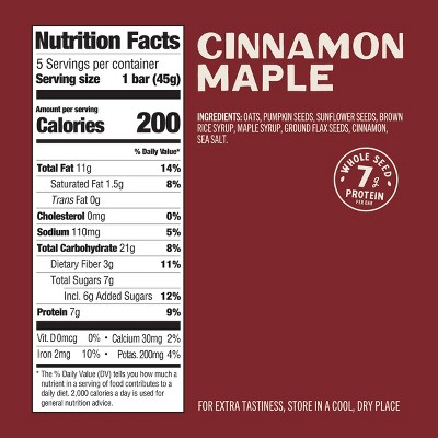 88 Acres Cinnamon Maple Seed & Oat Granola Bars - 7g Protein - 8oz/5ct