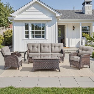 Buenhomino 5 Pieces Patio Furniture Set, Outdoor Wicker Sofa with Rattan Chairs, Coffee Table, All Weather High Back Couch with 5" Thick Cushions - 1 of 4