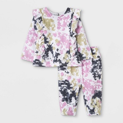 Image of Grayson Mini Baby Girls' French Terry Sweatshirt & Tie-Dye Bottom Set - 3-6M