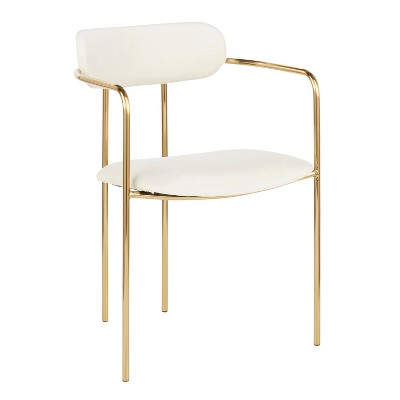 Cream Velvet Upholstered Arm Chair with Metal Frame