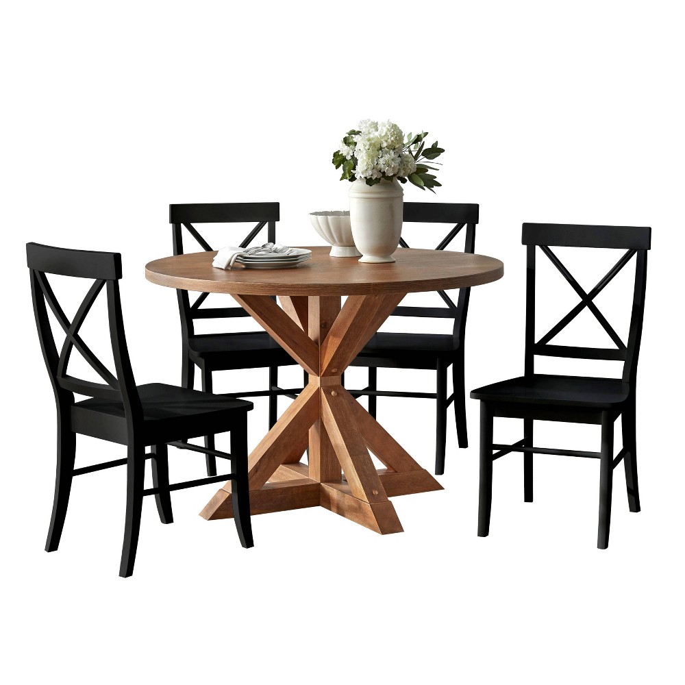 Photos - Dining Table 5pc Crenshaw Round Dining Set Driftwood Black - Buylateral