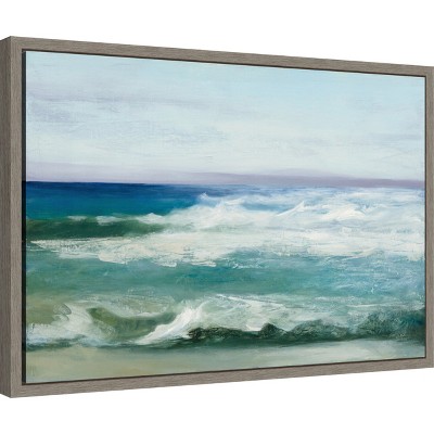 Azure Ocean Abstract Canvas Print with Greywash Frame