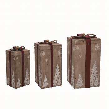 Transpac Wood 16.25 in. Brown Christmas Rustic Present Boxes Set of 3