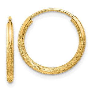 Black Bow Jewelry 1.5mm x 17mm 14k Yellow Gold Satin Diamond-Cut Endless Hoop Earrings - 1 of 4