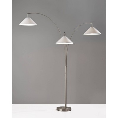 Modern Arc Adjustable 3-Head Floor Lamp in Brushed Steel