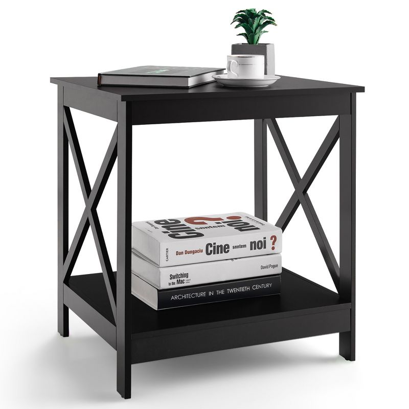 Costway Side Table 2 Tie Coffee Tea End Table Wooden Nightstands Storage Shelf White\Black\Espresso, 1 of 8
