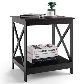 Costway Side Table 2 Tie Coffee Tea End Table Wooden Nightstands Storage Shelf White\Black\Espresso