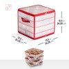 OSTO Clear Plastic Christmas Ornament Storage Box Stores Up to 128  Ornaments of 3”; 2-way zipper,Carry Handles. Tear Proof and Waterproof Red  Trim