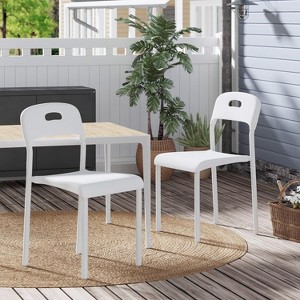 Outdoor Patio Dining Chairs, Stackable Plastic Kitchen Chairs, Steel Legs Support, Waterproof & Stain-Resistant, Easy Assembly for Home, Office - 1 of 4