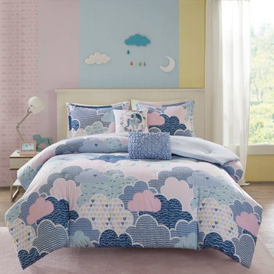 Blue Cotton Cloud Print Kids' Full/Queen Duvet Cover Set