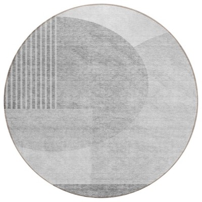 Gray Silver And Ivory Geometric Washable Indoor Outdoor Area Rug