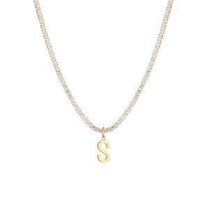 Adornia 14k Gold Plated Tennis Necklace with Initial Charm - 1 of 3