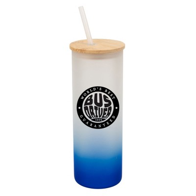 Elanze Designs World's Best Bus Driver School Wrap-Around Design 25 Ounce Frosted Gradient Glass On-The-Go Coffee Travel Skinny Tumbler Mug Cup,