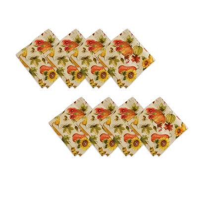 Grateful Season Fall Printed Napkins, Set of 8 - 17" x 17"  - Orange/Yellow - Elrene Home Fashions
