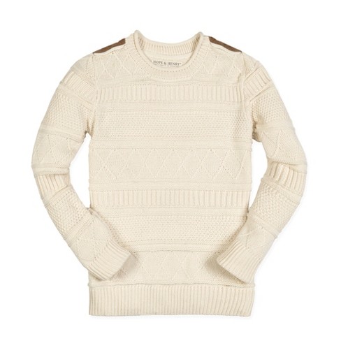 Hope & Henry Boys' Organic Crew Neck Cable Sweater With Suede Detail ...