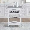 Wooakway 33.5"H Indoor Kitchen Island Trolley Serving Cart with Stainless Steel Marble Top Underneath Drawer Basket Wine Rack Lockable Casters - 4 of 4