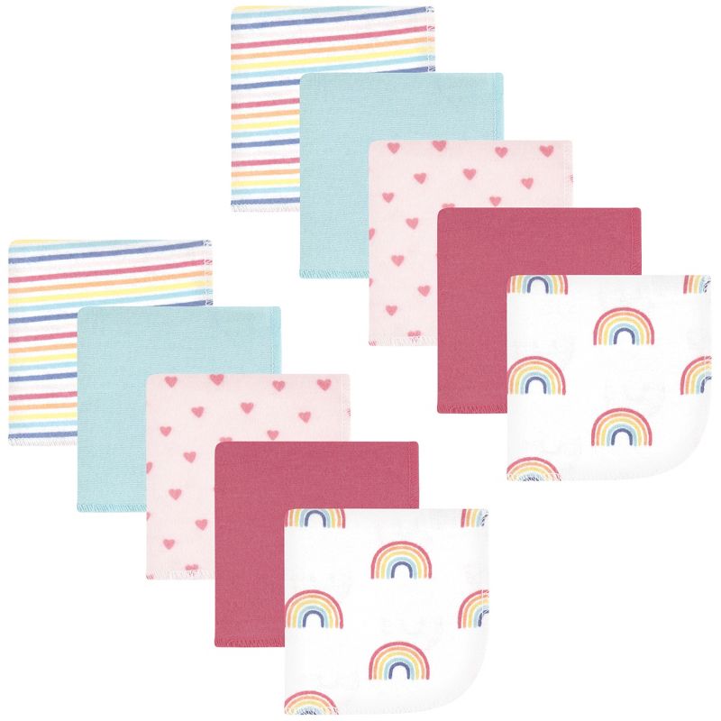 Hudson Baby Infant Girl Flannel Washcloths, Creative Rainbow 10Pk, One Size, 1 of 8
