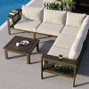 4 Piece L-Shaped Wood Patio Furniture Set,Wood Garden Sectional Sofa Set with Side Table,Outdoor Patio Conversation Sets with Cushions-Coolbibila - 2 of 4