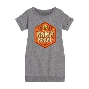 Girls' - SpongeBob SquarePants - Kamp Koral Kamp Koral Badge Graphic Short Sleeve Fleece Dress - 1 of 4