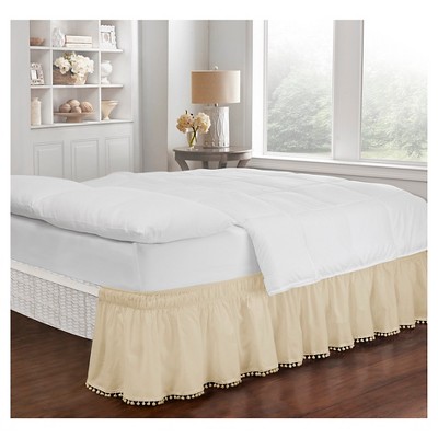 Ivory Wrap Around Pom Pom Bed Skirt (Queen/King) (80" X 60") - EasyFit ...