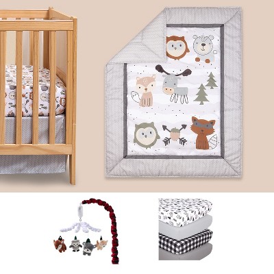 Image of The Peanutshell Woodland Walk Crib Bedding Set, 4 Pk Sheets and Mobile - 8 Piece Set
